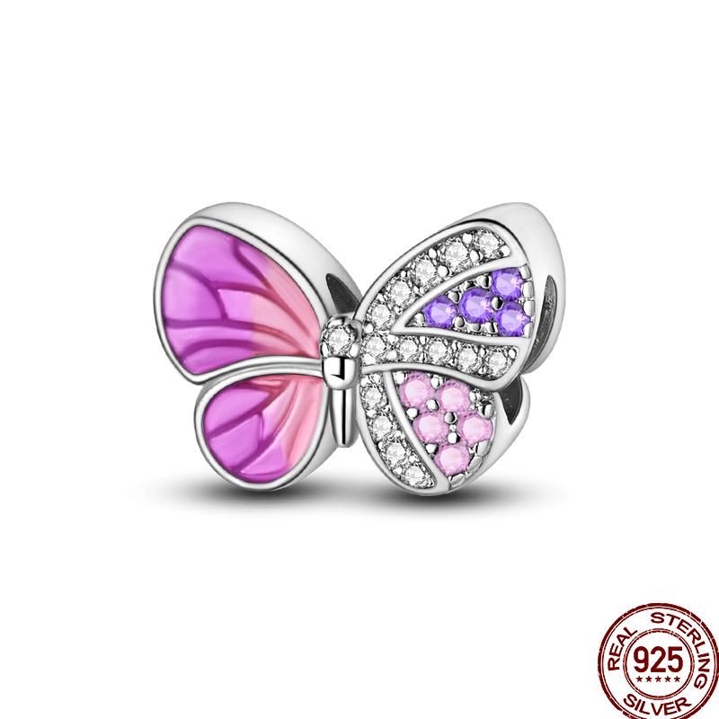 Frühlings-Charm Kupfer Vierblättriges Kleeblatt Schmetterling Libelle Anhänger Perlen Geeignet Für 3Mm Original Armband DIY