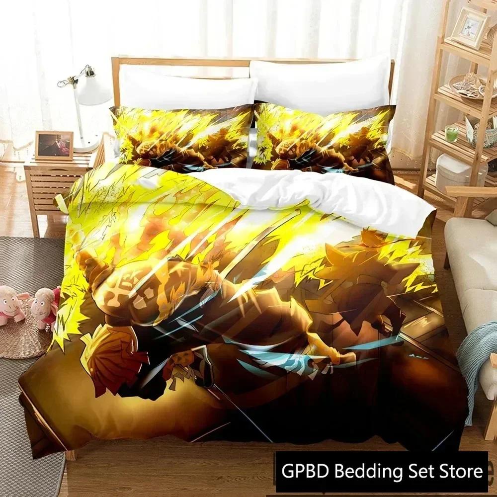 Anime Zenitsu Agatsuma Demon Slayer Bedding Set Single Twin Double Queen King Cal King Size Bed Linen Set