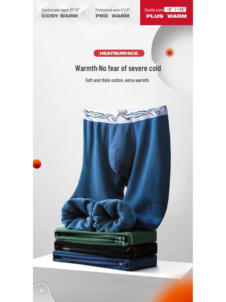 Men's Thick Fleece One-Piece Trousers: Warm Winter-Autumn Cotton Wool Tights