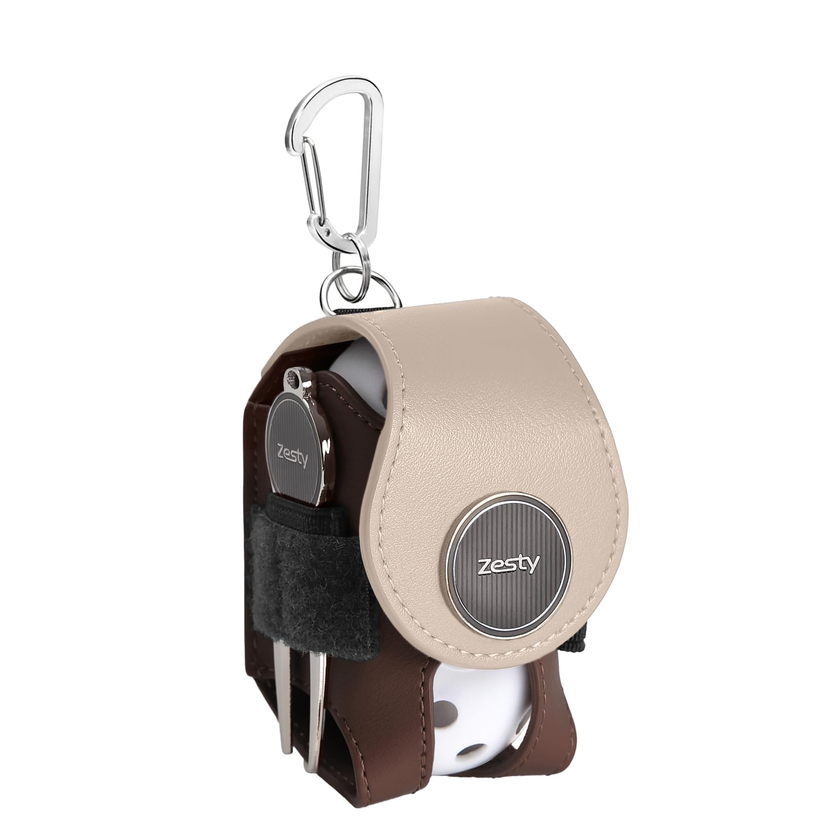 

Zesty Golf Ball Case 2 Bicolor Golf Ball Pouch with Green Fork Marker Beige x (Standard, Brown)