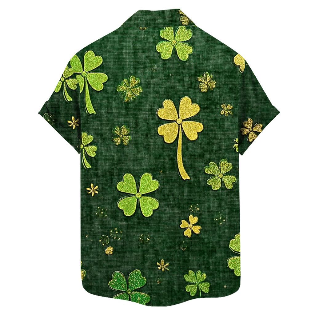 Men's Casual Short-sleeved Shirt Slim Fit Stylish Men's St. Patrick Print
