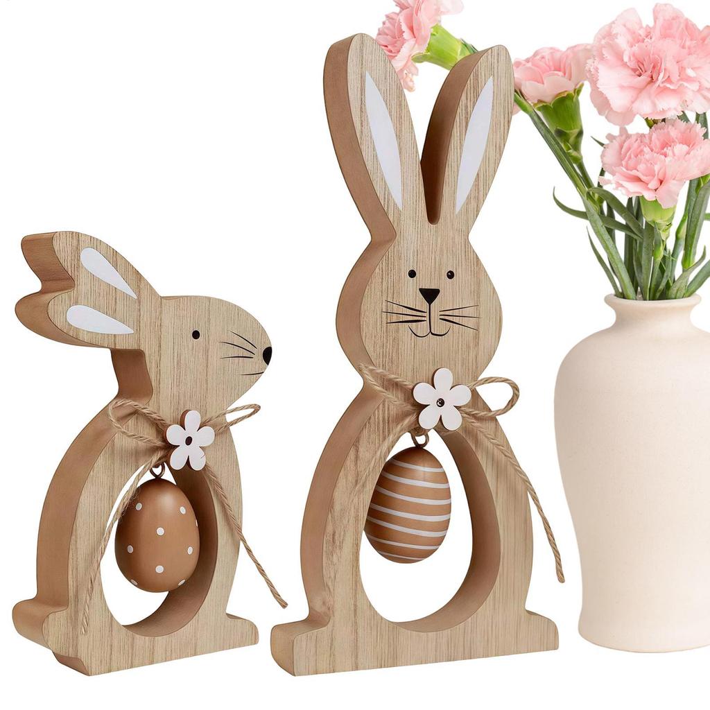 Wooden Easter Bunny Mother Child Decorations Spring Easter Eggs Table Centerpiece Easter Wooden Bunny Ornaments