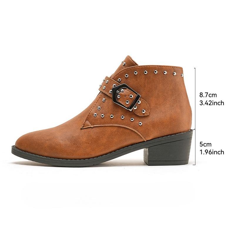 

Туфли-тарелки, Туфли с заклепками, Ботильоны, Новая женская обувь, Остроносые, На толстом каблуке, Ботинки с ремешком и пряжкой 43 коричневый