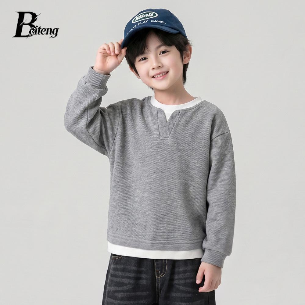 Beiteng Boys' Korean Style Two-Piece Look Hoodie - Autumn Casual Kids' Top