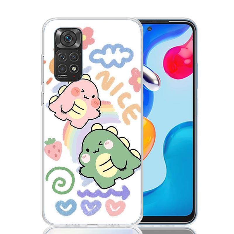 Dinosaur Cartoon Cute Phone Case For Xiaomi Redmi Note 15 14 13 12S 12 Pro Plus 11S 11E 11 11T 10S 10 Art Soft Pattern Cover Red