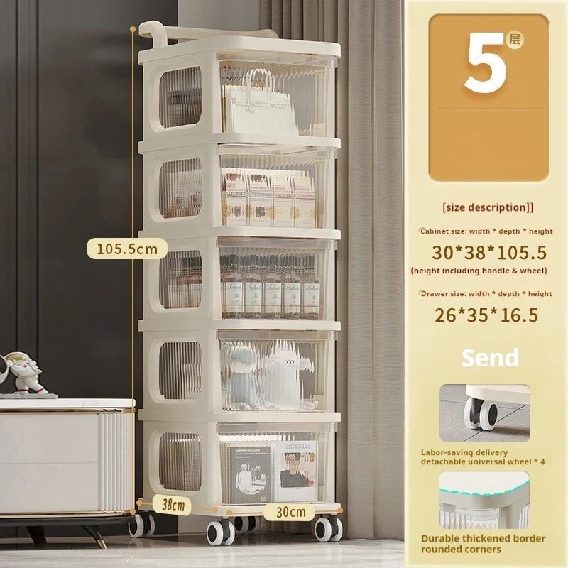 Transparent Multilayer Trolley Storage Shelf Drawer-Type Rolling Storage Cart With Handle Mobile Cosmetics Snack Storage Rack