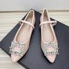 Fashion Flat Shoes for Women 2025 Spring Autumn Mary Jane Shoes Women Pointed Toe Rhinestone Square Buckle Patent Leather Plus Size Shoe