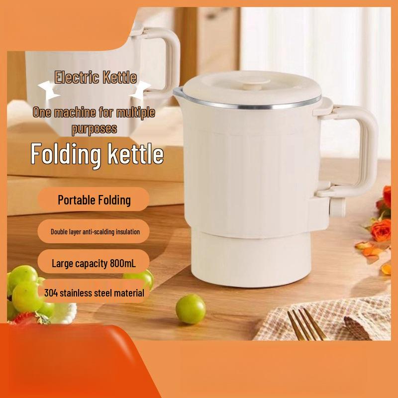 Portable Stainless Steel Folding Travel Kettle, Compact One-Person Electric Hot Water Kettle, Easy to Store.