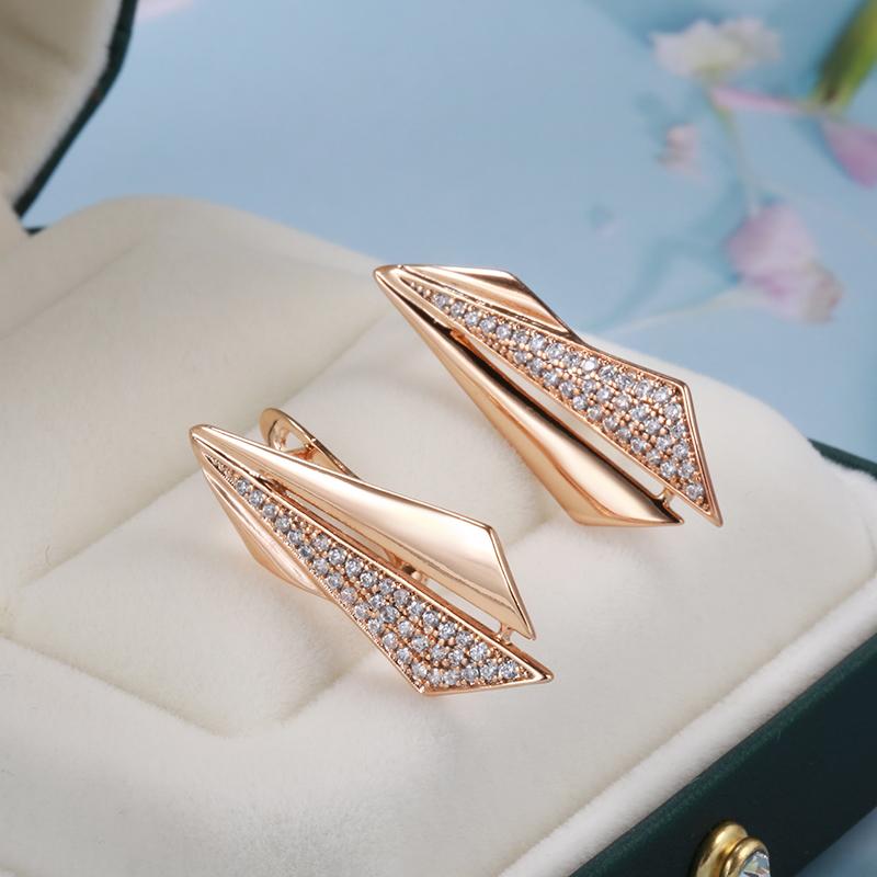 Orecchini Trendy Insoliti in Oro Rosa per Donna Micro Cera Intarsiata Zircone Naturale Geometria Orecchini a Pendente Gioielli Vintage