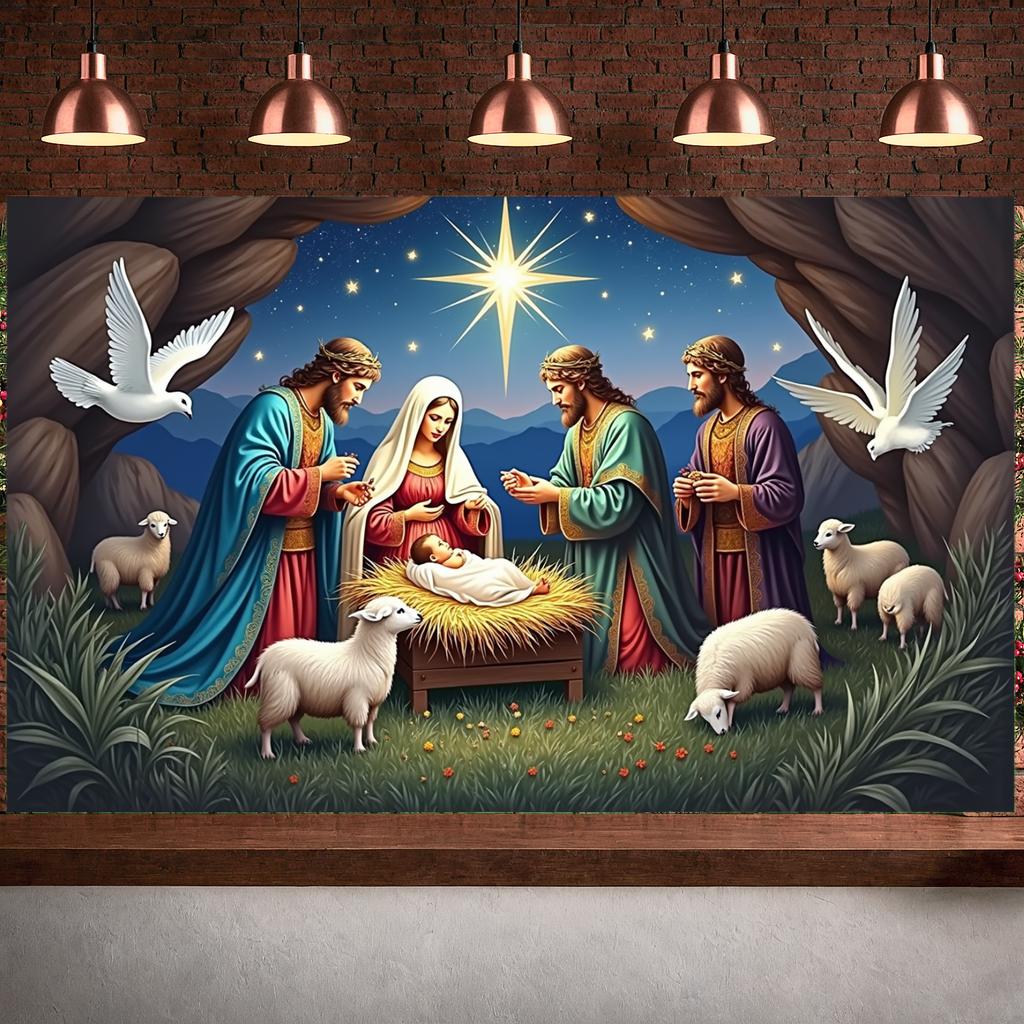 Christmas Decor Lightweight Nativity Scene Banner Religious Decor Decorative Design Holiday Banner For Indoor Display Event