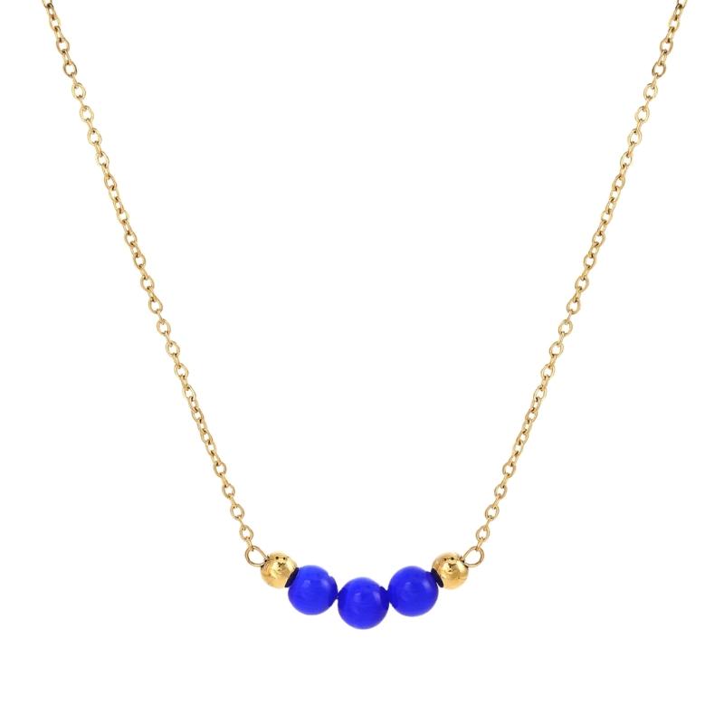 

Vintage Necklace Featuring Natural Stone Adjustable Length Necklace Stainless Steel Texture Present for Women and Girl синій