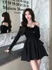 Hepburn style French sense one-word shoulder dress women's autumn pure desire waist cake princess dress fluffy dress