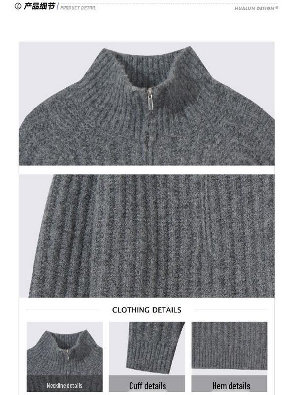 Men's High-Neck Half-Zip Sweater - Warm Autumn/Winter Base Layer
