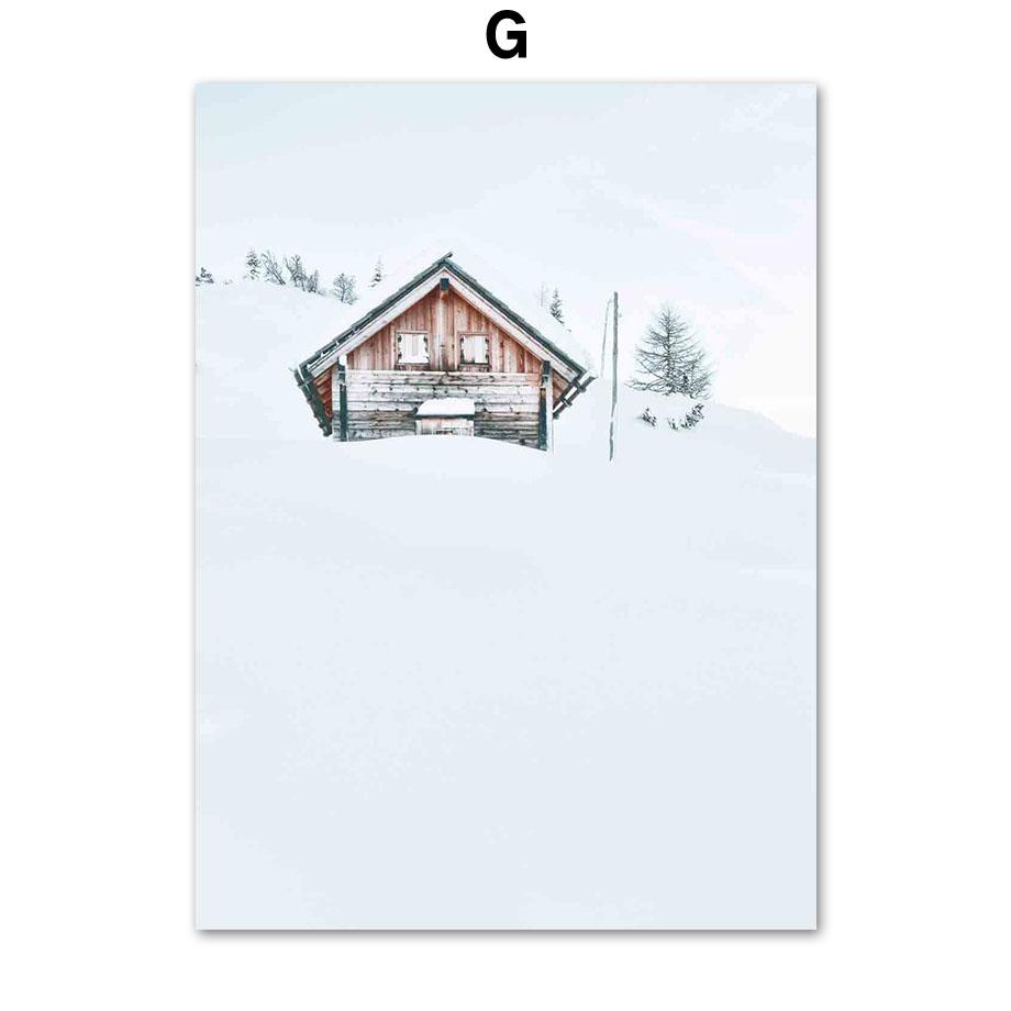 Vinter Snø Skog Fjell Furutre Elg Hjort Veggkunst Lerretsmaleri Plakater og utskrifter Veggbilder til stuedekor