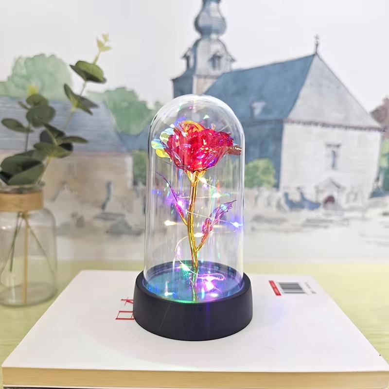 Artificial Rose LED Light Aluminum Glass Eternal Flower Party Supplies Simulation Decoration Anniversary Christmas Women's Gifts