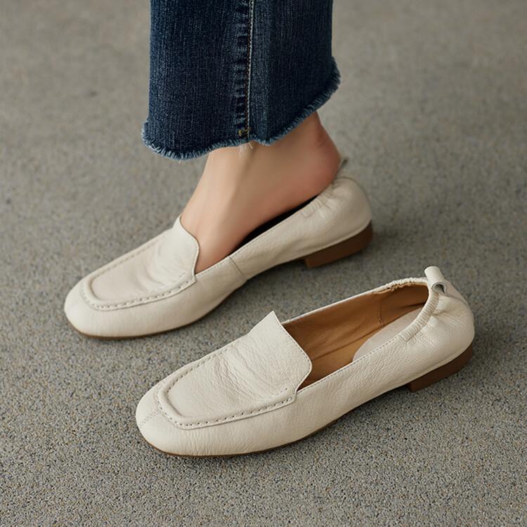 Chao soft~ new single shoes one-pedal leather loafers 2025 autumn new shallow mouth versatile flat shoes