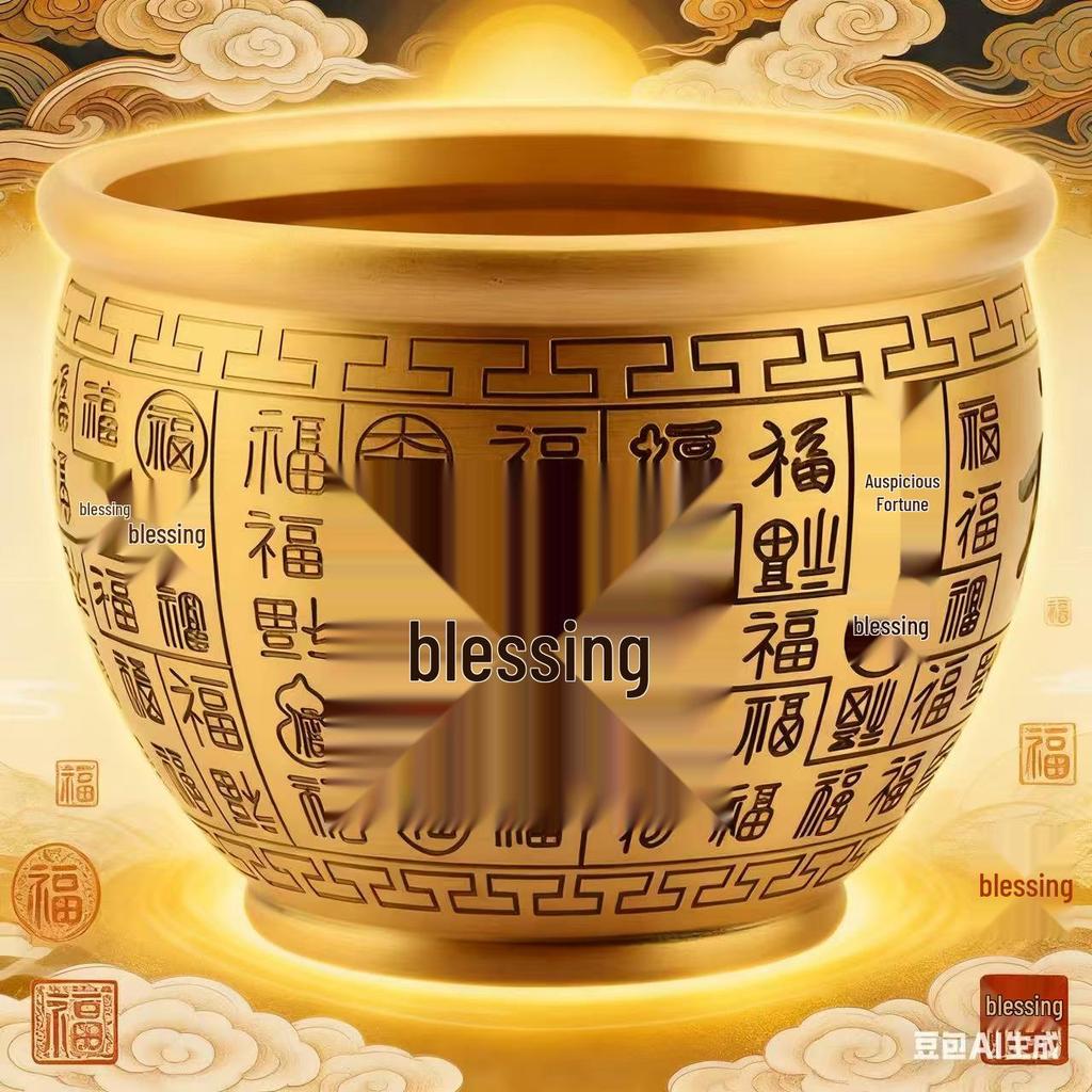 Brass Feng Shui Wealth Jar - Hundred Blessings Piggy Bank & Copper Rice Jar Ornament