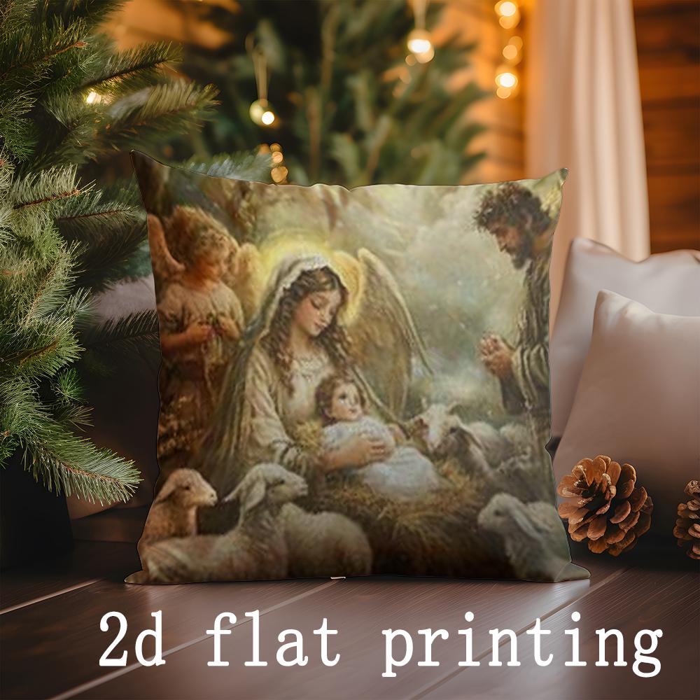 Home Decor Nativity Scene Christmas Pillow Covers Decor Pattern Cushion Cover Suitable For Sofa Bedroom Car Pillow Cover