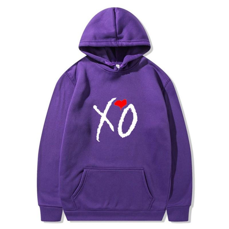 Mens Oversized Hooded Sweatshirt With XO Letter Print Loose Fit Streetwear Casual Top