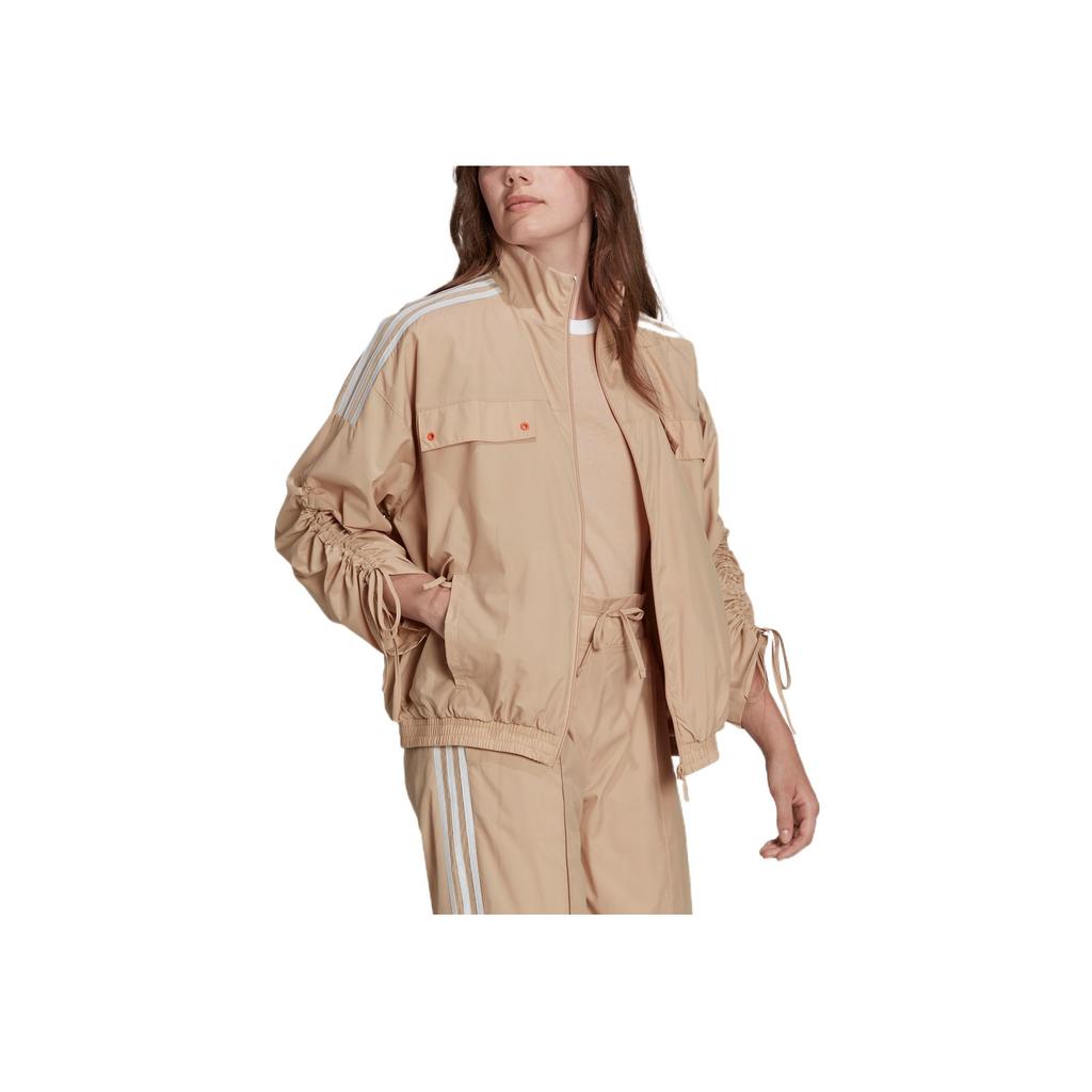 Adidas Originals Trefoil Logo Print Stripe Stand Collar Jacket Women Jacket Khaki HM1700