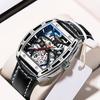 New TOP Brand Luxury Men's Watch With Box Men's Wine Barrel-shaped Hollow Automatic Leather Waterproof Men's Mechanical Watches