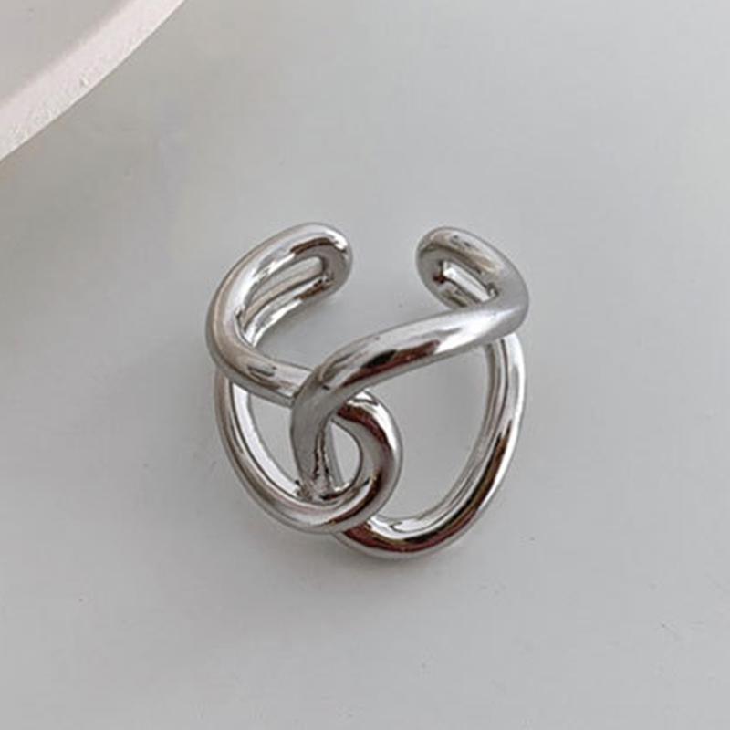 PANJBJ  925 Sterling Silver Double Layer Ring for Women Girl Gift Geometry Hollowing Out Minimalism Fashion Jewelry Wholesale