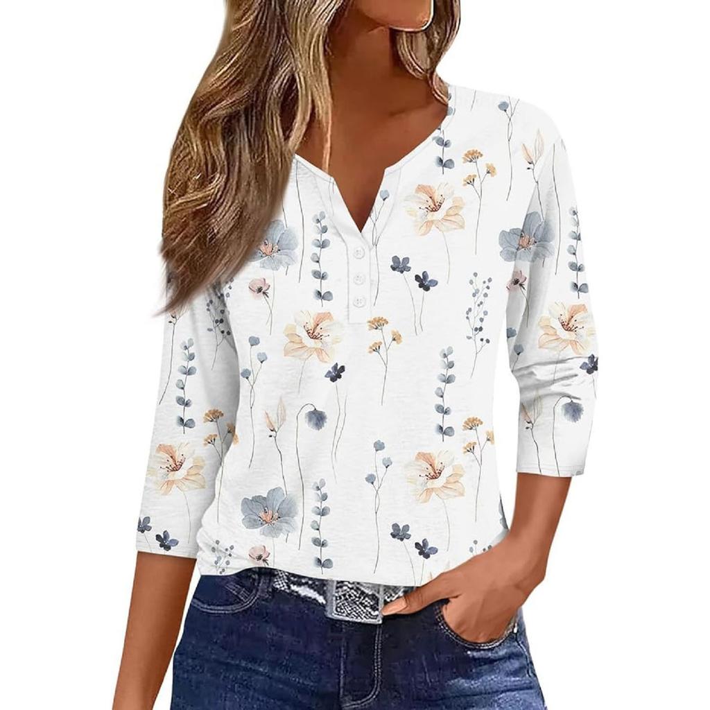 Women's Clothing Summer 2024 Tee Print Button Short Sleeve Daily Weekend Fashion Basic Top Dress Blouses