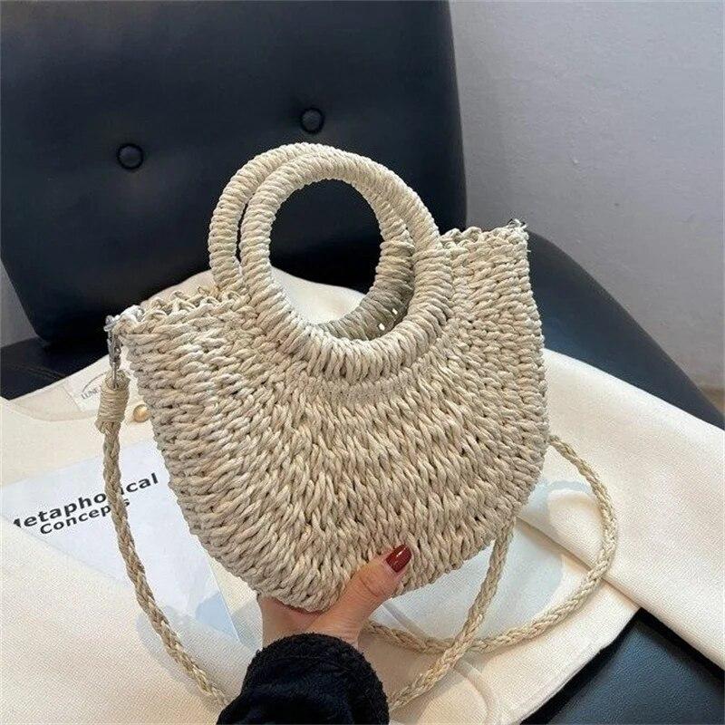 French?style Straw Woven Bag Women Large Capacity Portable Shoulder Bag High Sense Woven Vegetable Basket Women's Bag Retro Tote
