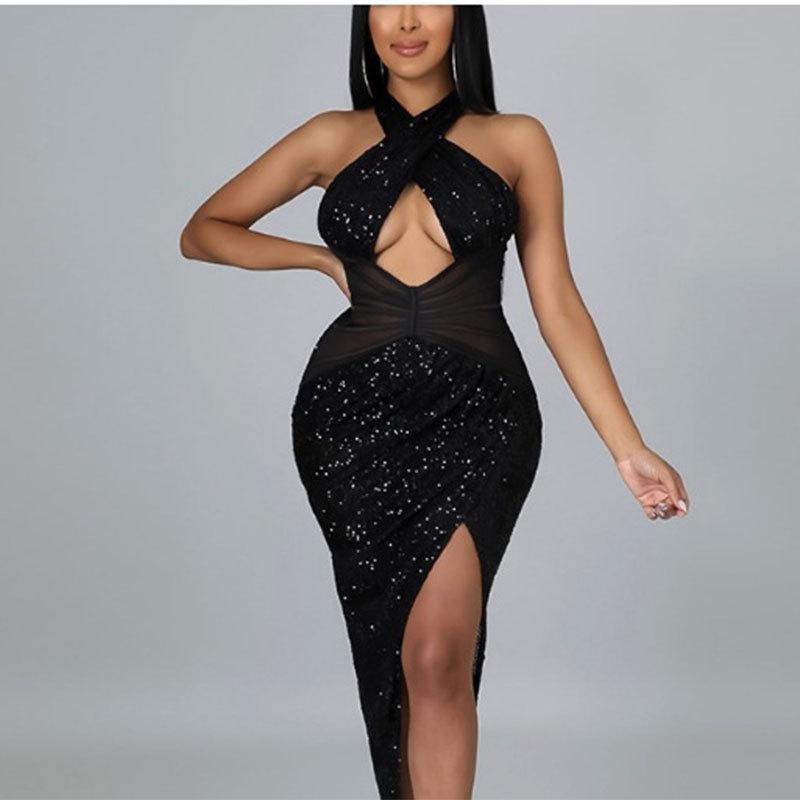 2026 spring new European and American women s clothing fashion exposed navel mesh dress women s long dress skirt S