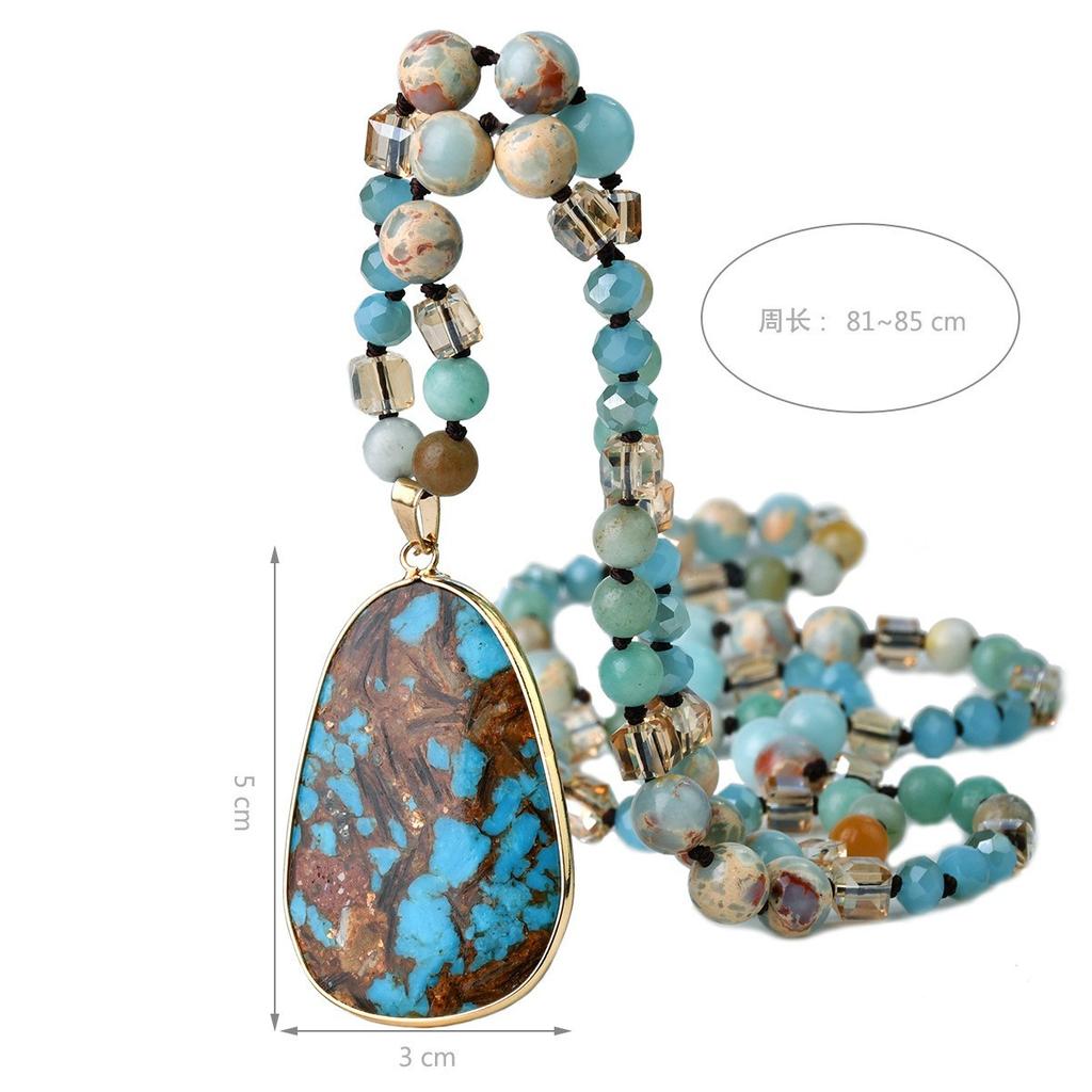 Hand Knotted Emperor Stone Pendant Long Necklace Light Luxury Stone High-end Sweater Chain