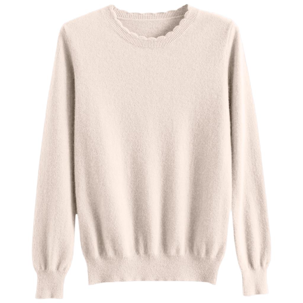 Women's Casual Lace Round Neck Base Layer Knitted Long Sleeve Solid Color Sweater