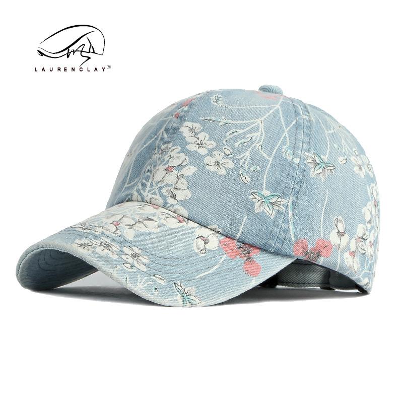 

Spring and summer personalized print flower baseball cap women s outdoor sunscreen sunshade washed denim cap soft top Adjustable світло-синій колір