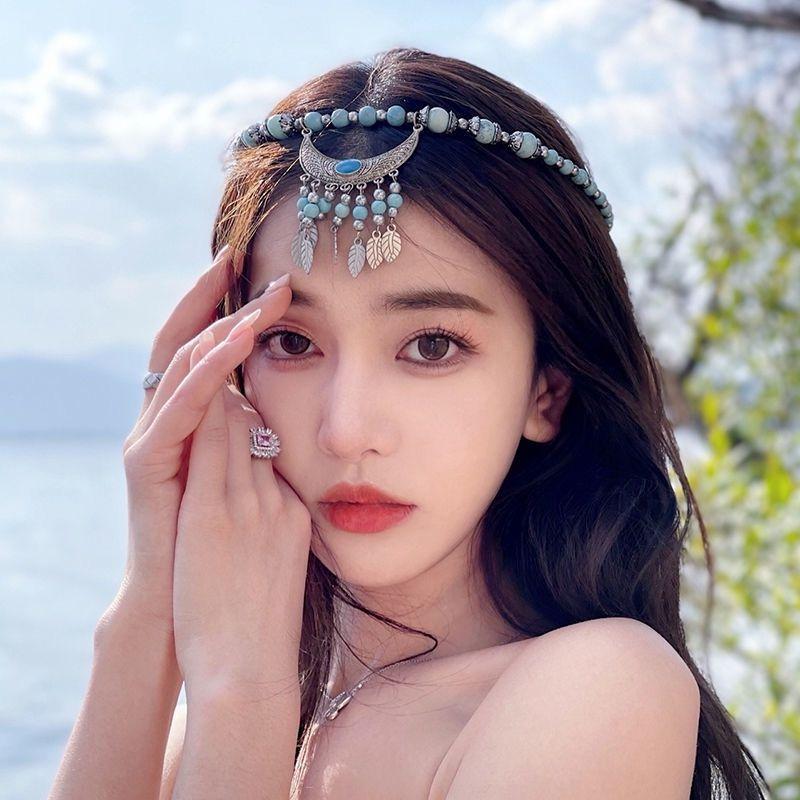 

Exotic Forehead Diamond Forehead Chain Bohemia Headdress Autumn Blue-Hairpin