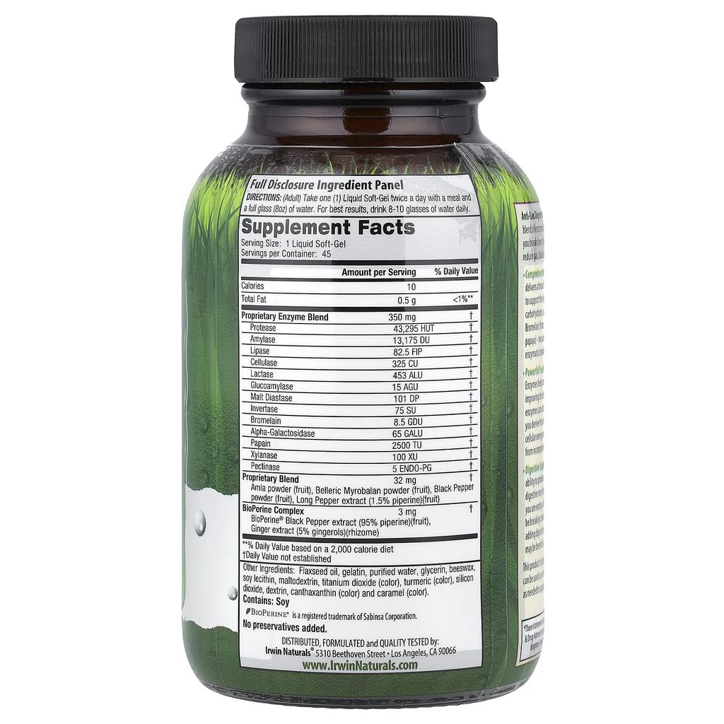 Anti-Gas Digestive Enzymes, 45 Liquid Softgels