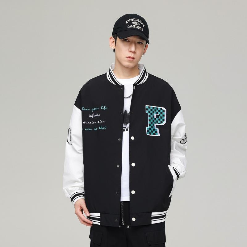 

American baseball uniforms for men and women, spring and autumn new trendy brand loose and versatile casual color-blocking jackets 3XL