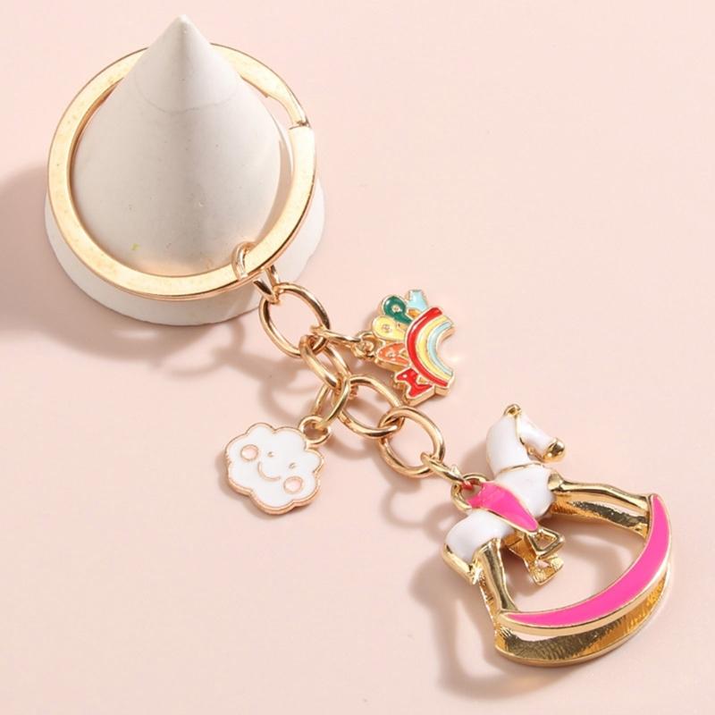 Multipurposd Charm Unicorns Keychain with Rainbow Mane Enamel Sturdy Alloy Handbag Charm Accessory for Men and Women