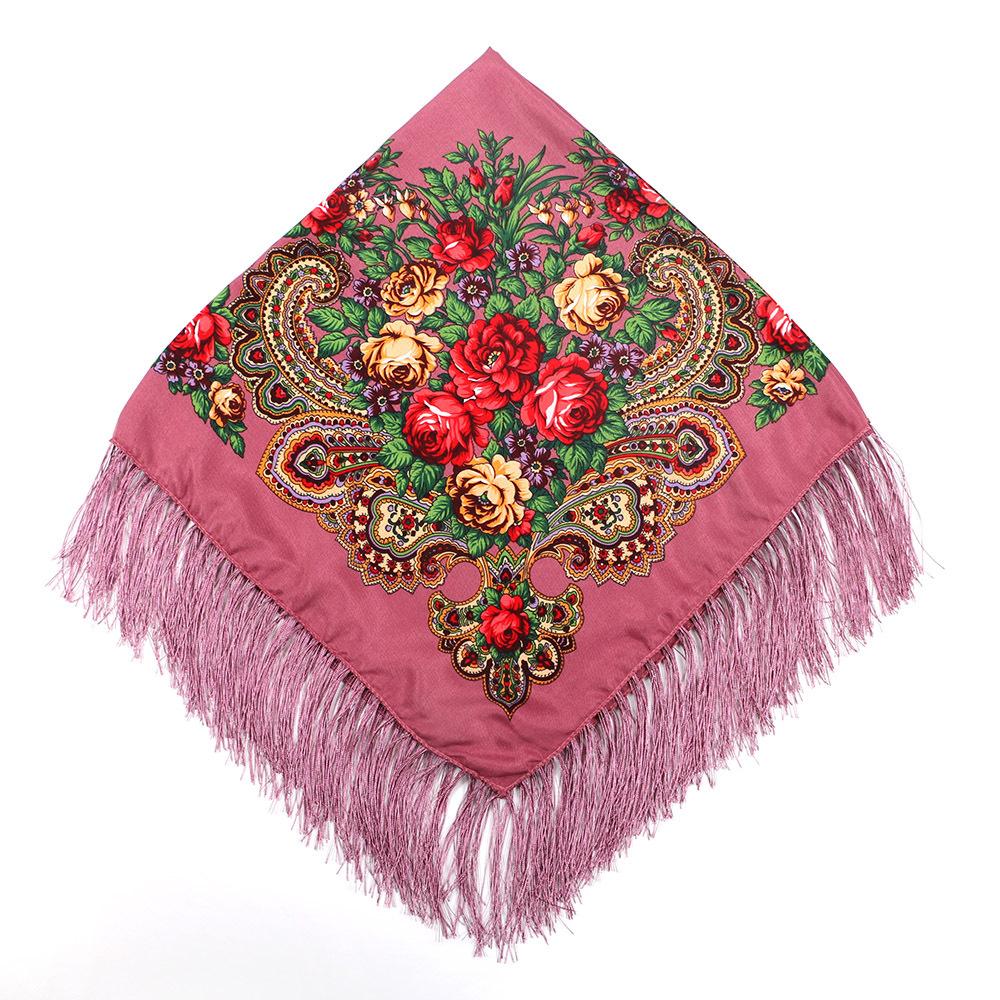Women Printed Russian Scarf Fringed Square Scarves Babushka Handkerchief Head Wraps Travel