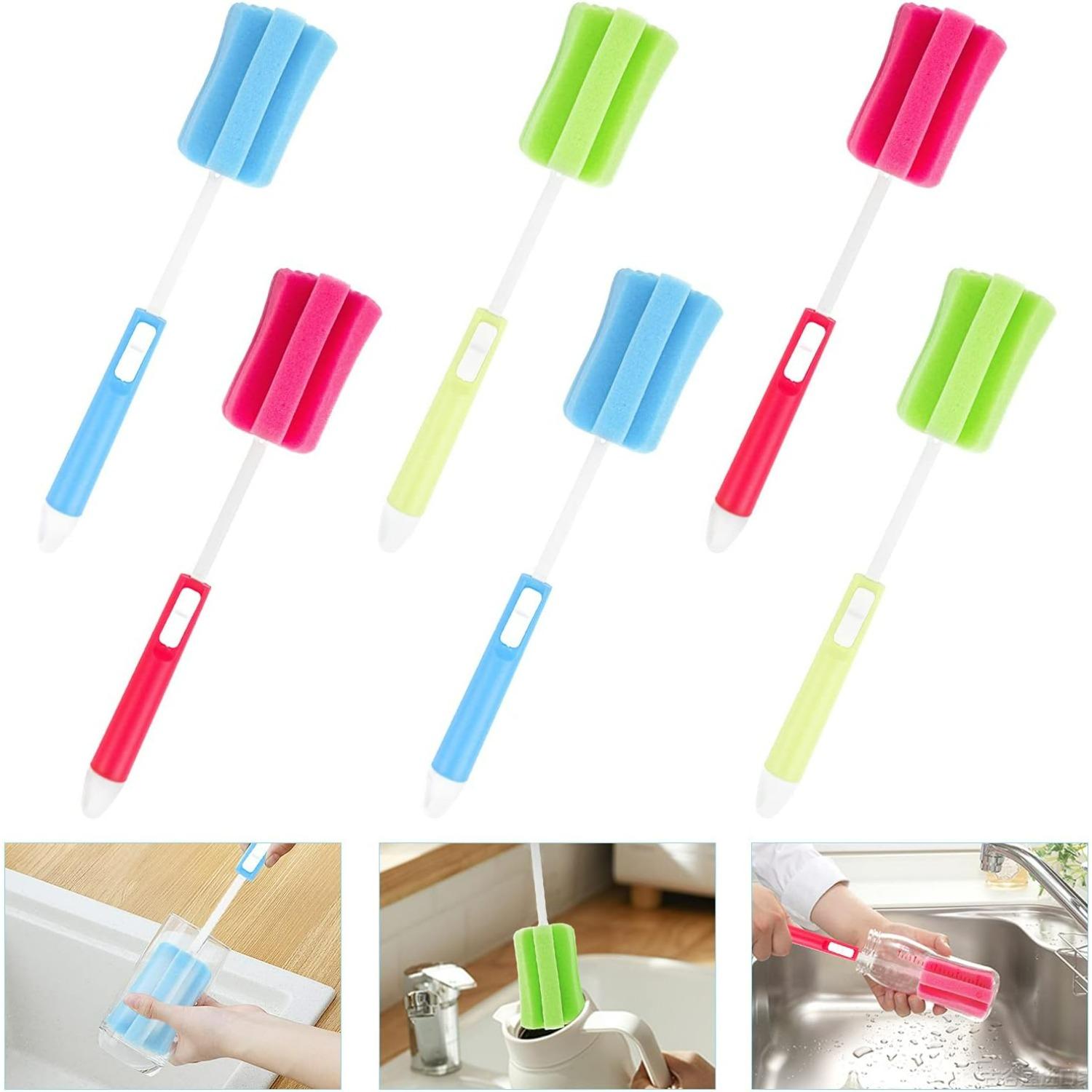6 pezzi, spazzola di pulizia in schiuma,spazzola per bottiglia,spugna regolabile per bottiglia di vino,caraffa thermos bottiglia vino(rosso blu verde) H6