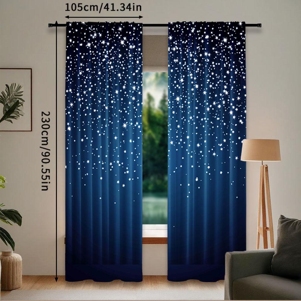 2Pcs Starry Night Sky Curtains Abstract Twinkles Dark Blue Curtains Suitble For Bedroom Living Room College Dorm