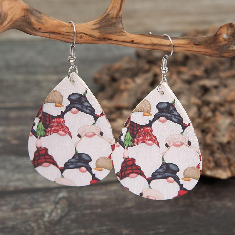 European and American Double-Sided Santa Claus PU Earrings - Christmas Pattern