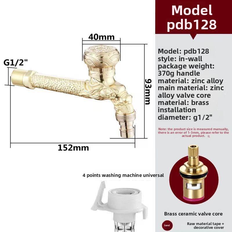 Elegant Golden Dragon Wall-Mounted Faucet with Single Cold Water Valve - Rustic Vintage Style, Stainless Steel and Zinc Alloy
