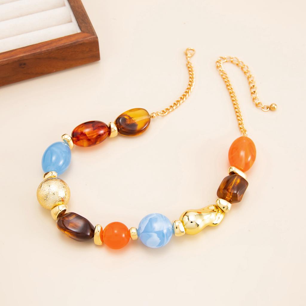 Collana girocollo Ingemark Bohemien in Resina Acrilica Colorata con Perline per Donna Catena Clavicolare Regolabile Retro Nuovi Accessori Gioiello