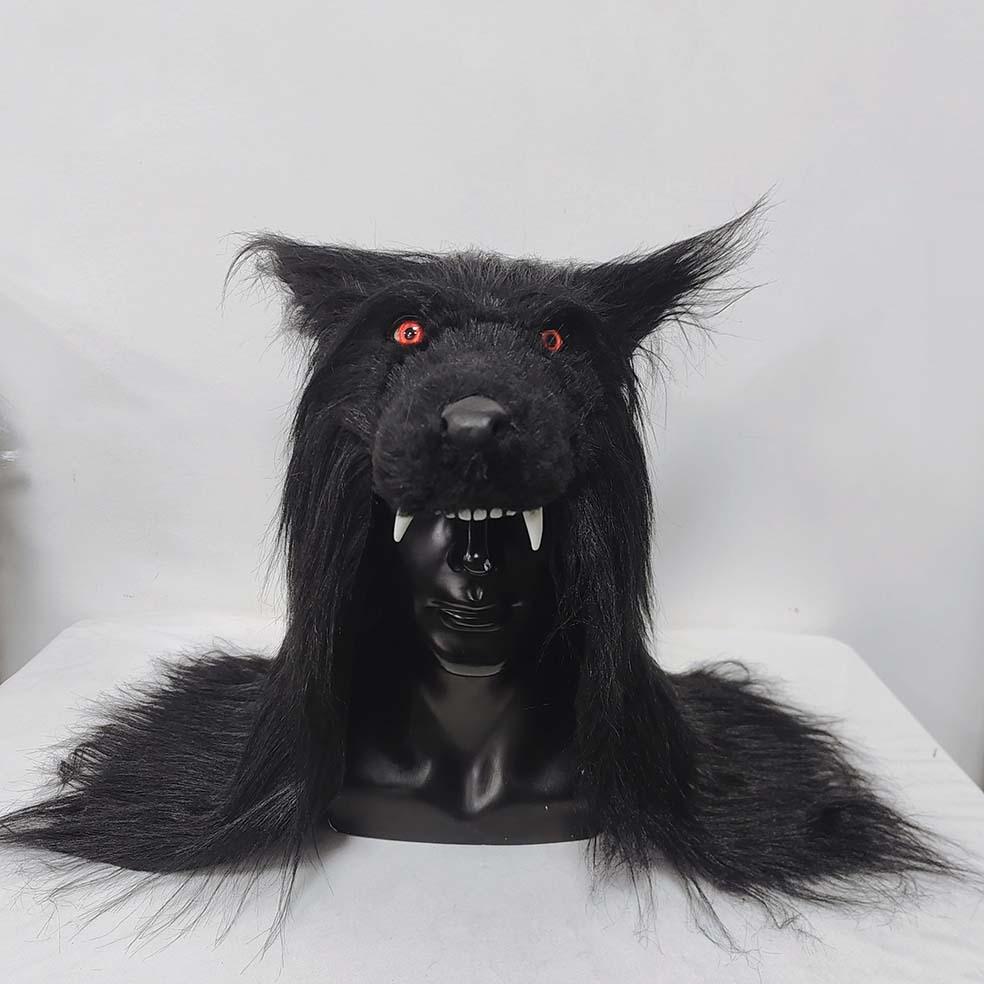 Black Wolf Headgear Latex animal mask Plush one-piece cosplay Halloween costume props