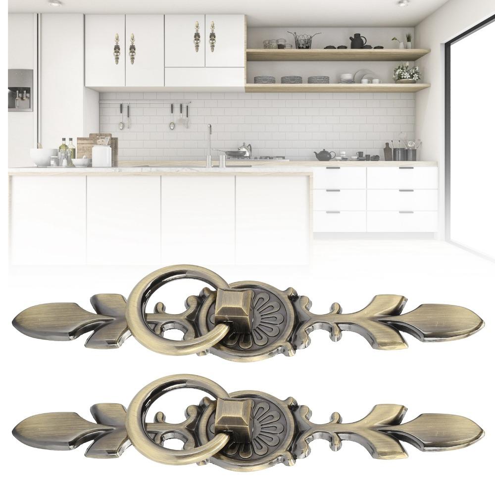 2pcs Zinc Alloy Ring Pull Handles Antique Bronze Drawer Handles Cabinet Knobs  Dresser Closet
