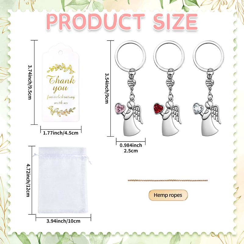 Angel Keychains With Organza Bags & Gift Tags For 30 Guests, Baby Shower Guest Gifts Baptism Favors Wedding Favors For Guests