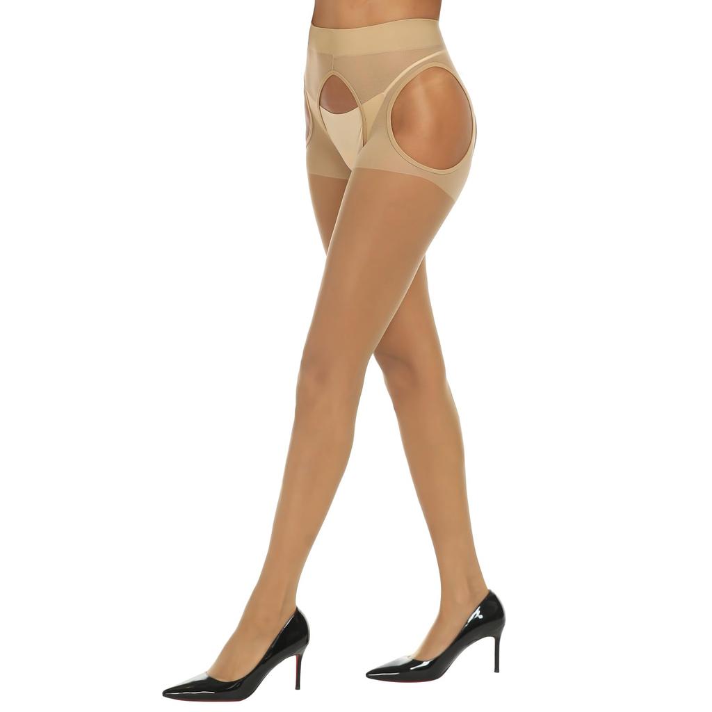 1/2 Paia Collant Trasparenti da Donna con Cavallo Aperto Vita Alta Body con Reggicalze Collant Sexy Biancheria Intima 4 Lati Vuoti