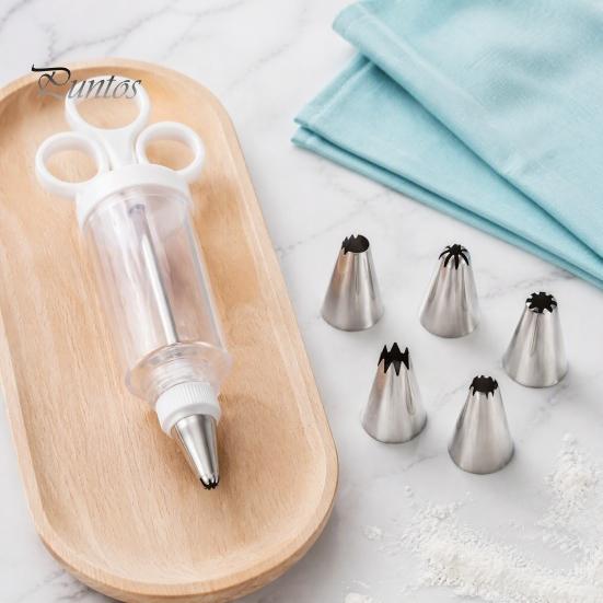 Professional Pastry Tools Cake Decorating Kit, Cupcake Icing Piping Tool with 6 Stainless Steel Nozzles, Clear Kitchen Gadgets for Bakers Set