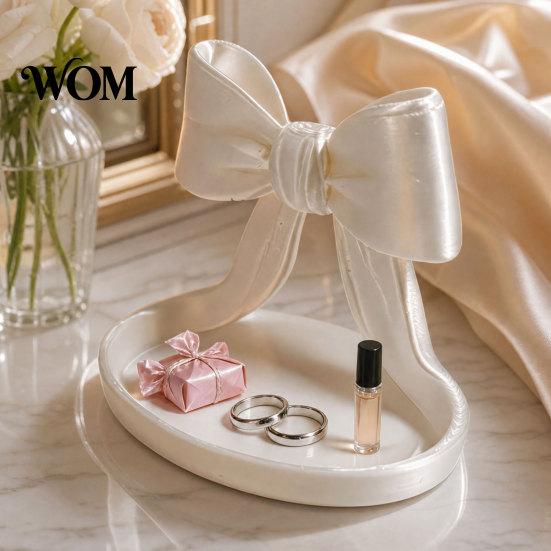 Elegant Jewelry Dish 3D Printed Bow Organizer Tray, Decorative Ribbon Ring Holder for Beauty Accessory Rings Earrings Necklace, Vanity Storage