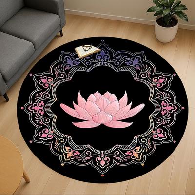 1pc Lotus Mandala Round Chair Mat Office Area Rug - Non-Slip, Floor Mat for Office, Bedroom, and Indoor Decor P127113