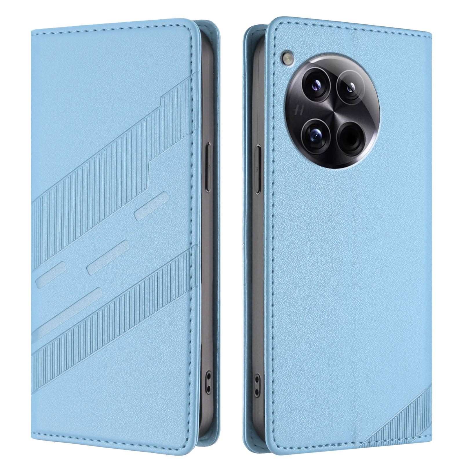 

For OnePlus 12 5G Phone Cases Punk Style Imprinted Wallet Stand Leather Cover Baby Blue